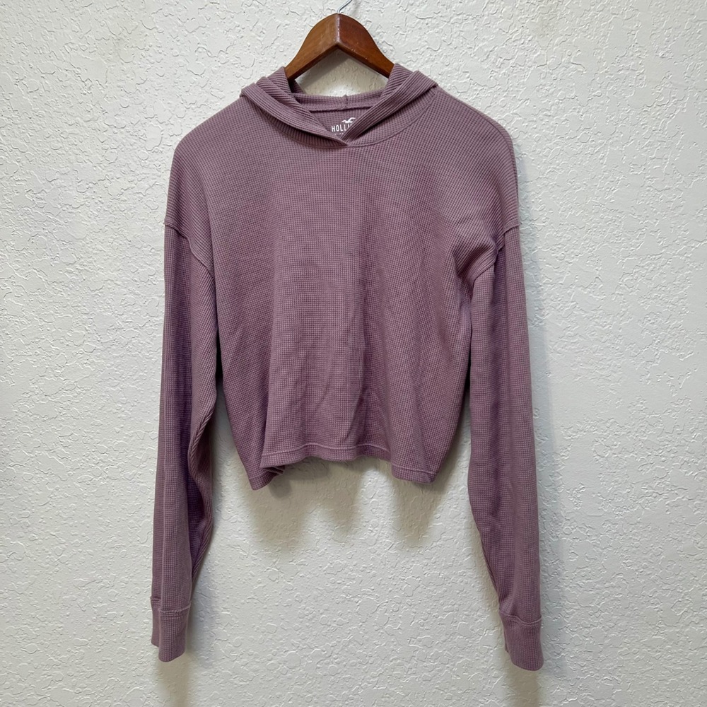 Hollister Must-Have Collection Waffle Knit Hoodie Mauve Purple Cropped Medium